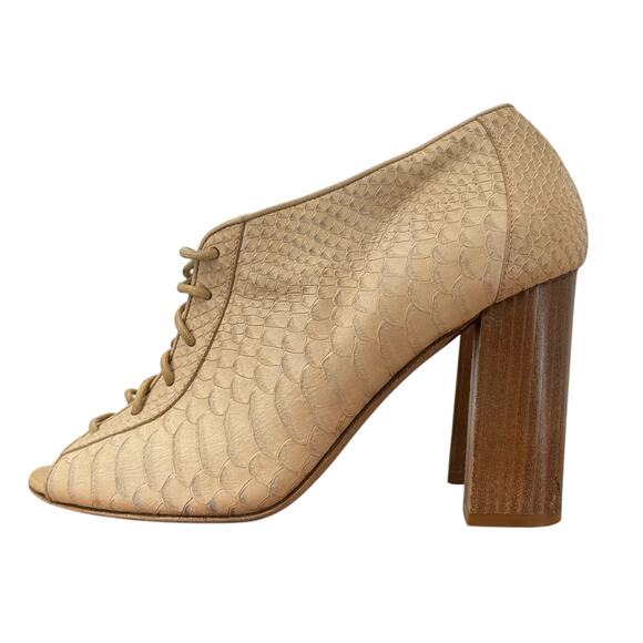 Kate Spade Inella Bootie Heel Women’s 8 Beige Lace Up Peep Toe Snakeskin Leather - Picture 5 of 12